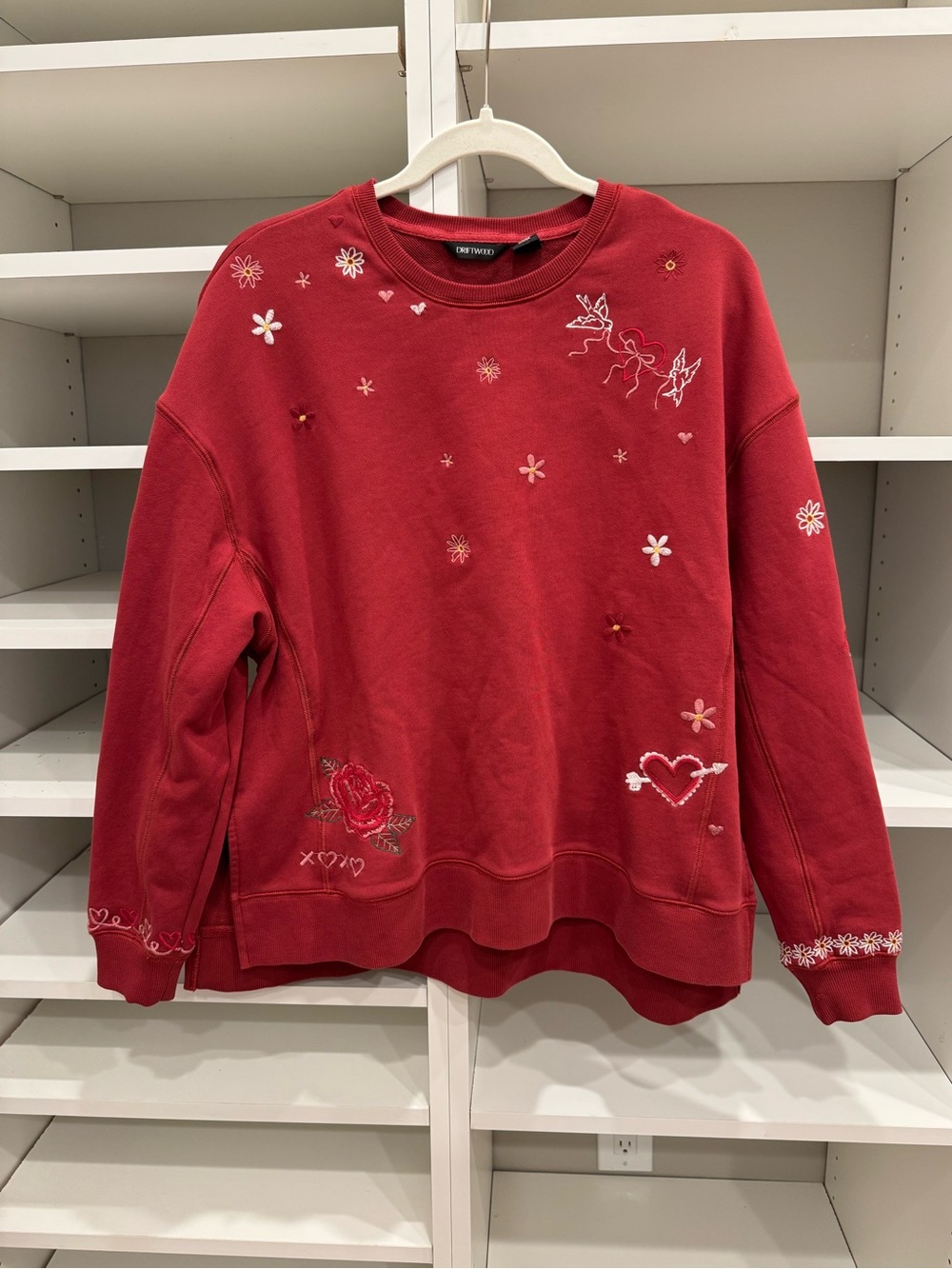 DRIFTWOOD Tabitha French Terry Oversized Deep Red Long Slv -Love Letter, Size S